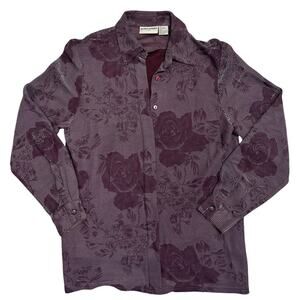 Stunning Vintage Alfred Dunner Metallic Floral Top✨ Textured Button‑Up 💜 Size 8